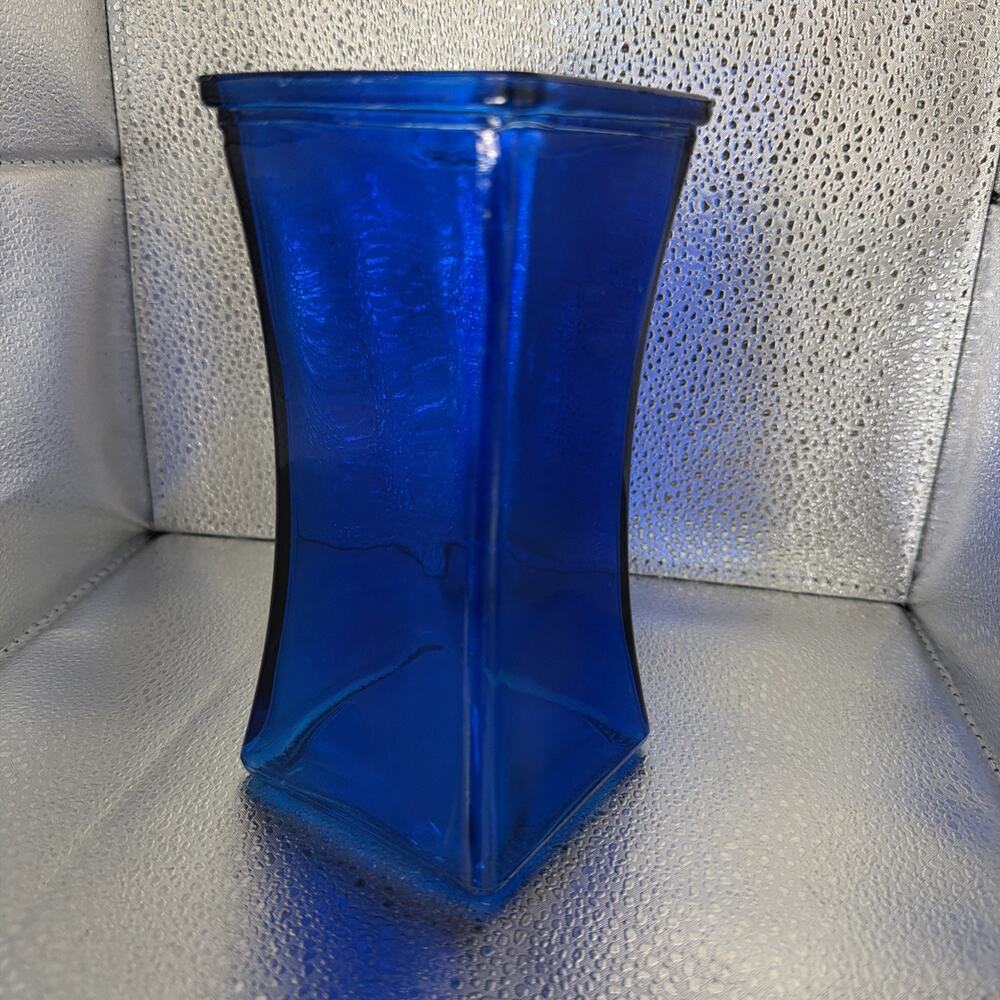 Square Gathering Vase 6.5 inch Tall Cobalt Blue